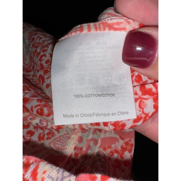 Tory Burch Floral Cotton Gauze Blouse Size 4 Melon Emmarentia Summer Resort‎ EUC - Picture 7 of 7